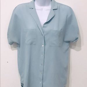 A New Day Sheer Blue Button Down Short Sleeve Blouse Size Small